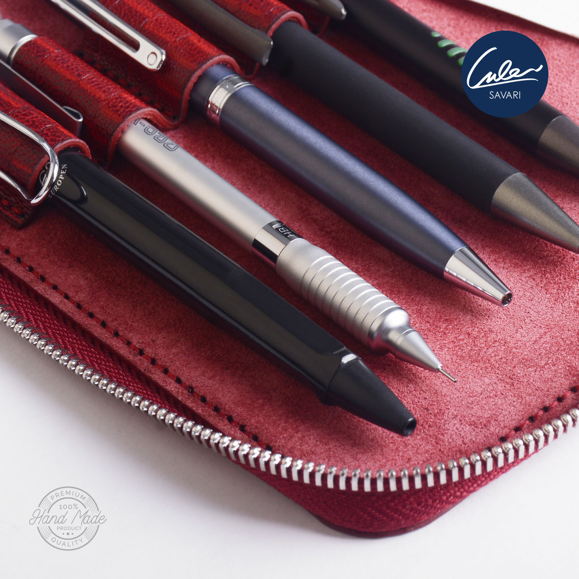 کیف قلم تمام چرم طبیعی دور زیپ دار به همراه دفترچه یادداشت قابل تعویض برند سواری SAVARI ( مدل S-13-02 ) با ضمانتنامه 2 ساله