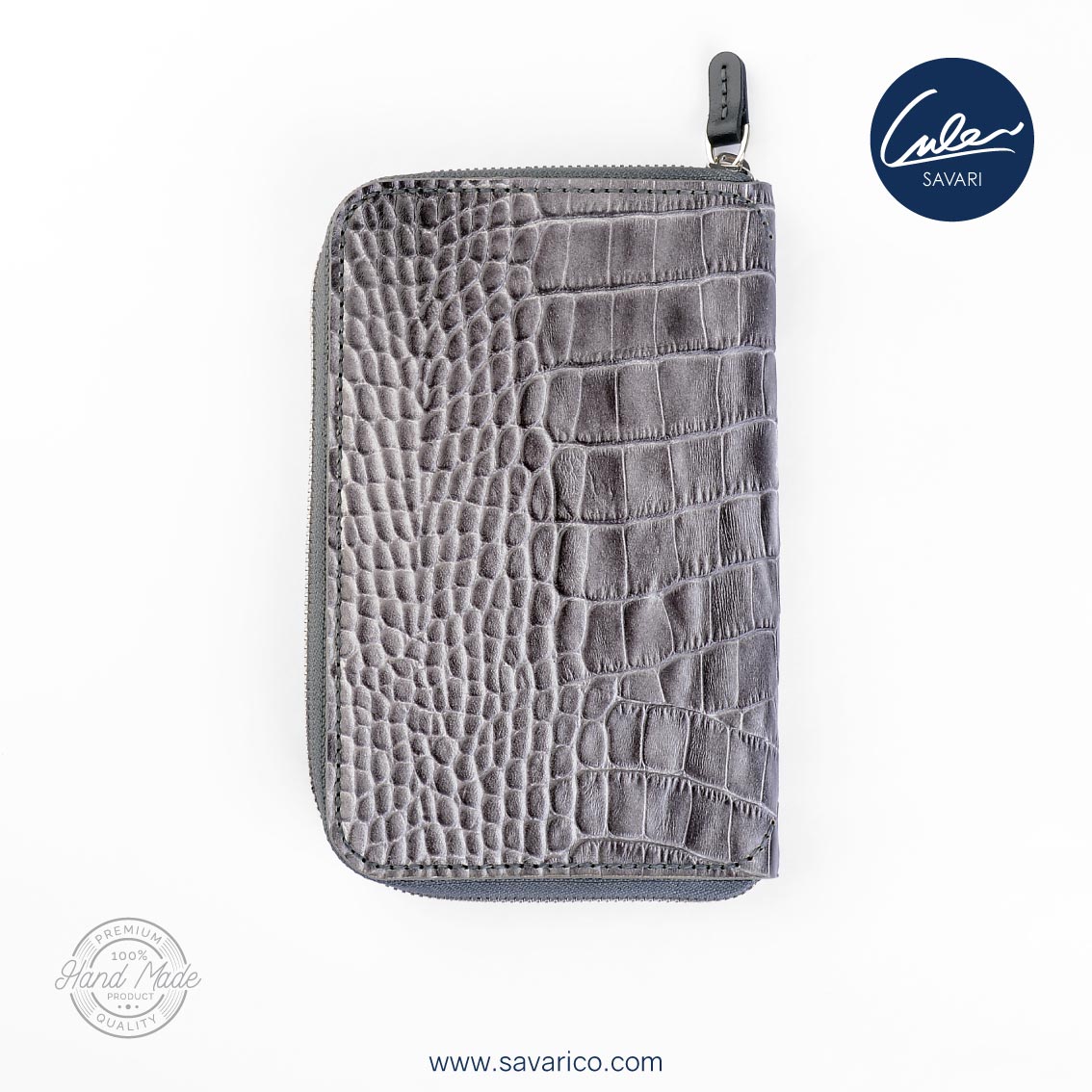 کیف قلم تمام چرم طبیعی دور زیپ دار به همراه دفترچه یادداشت قابل تعویض برند سواری SAVARI ( مدل S-13-03 ) با ضمانتنامه 2 ساله