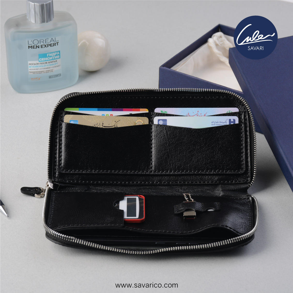 کیف تلفن همراه و کارت تمام چرم طبیعی برند سواری SAVARI ( مدل S-۰۴ )