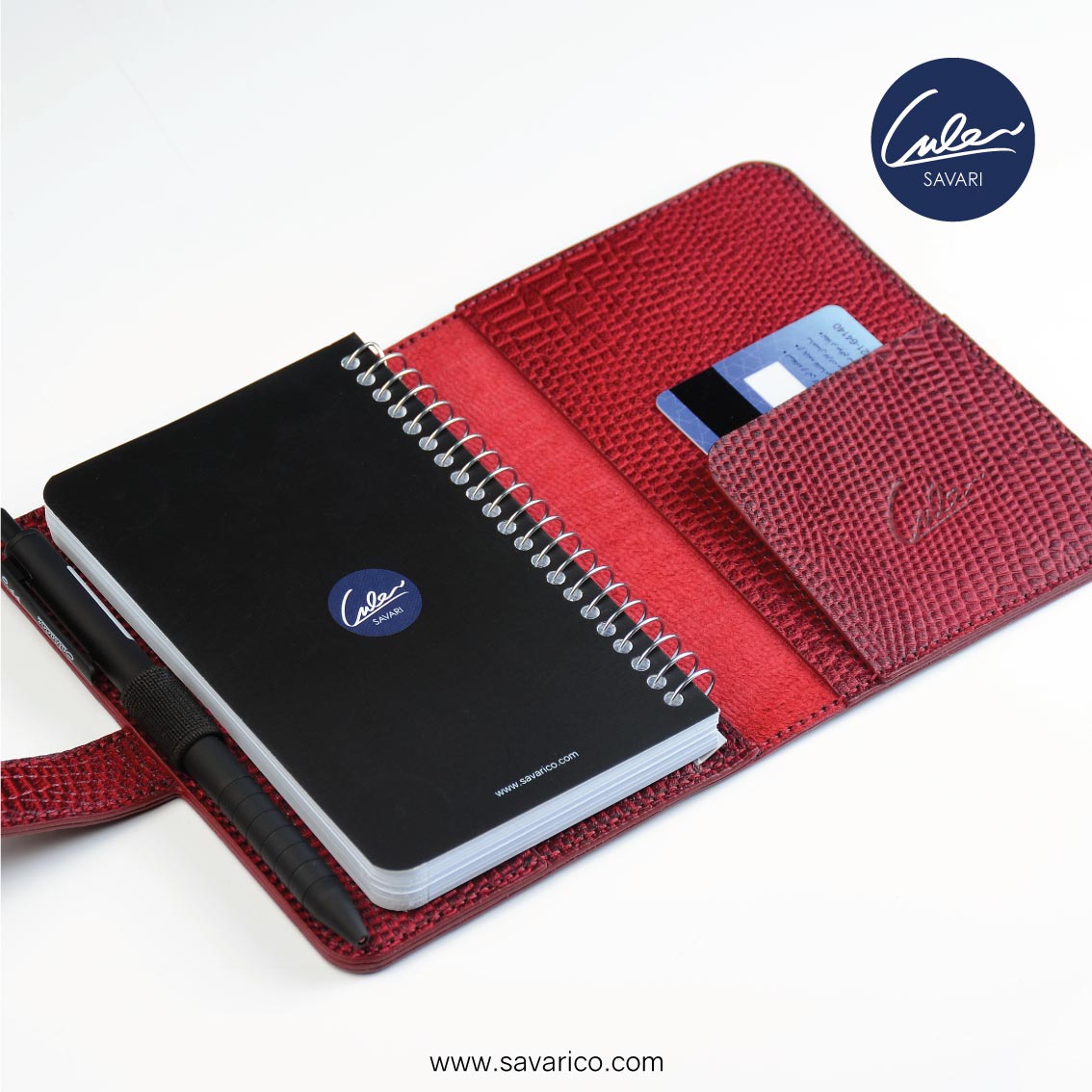 ژورنال جیبی با جلد چرم طبیعی به همراه خودکار و دفترچه یادداشت قابل تعویض برند سواری SAVARI ( مدل S-26-04 )